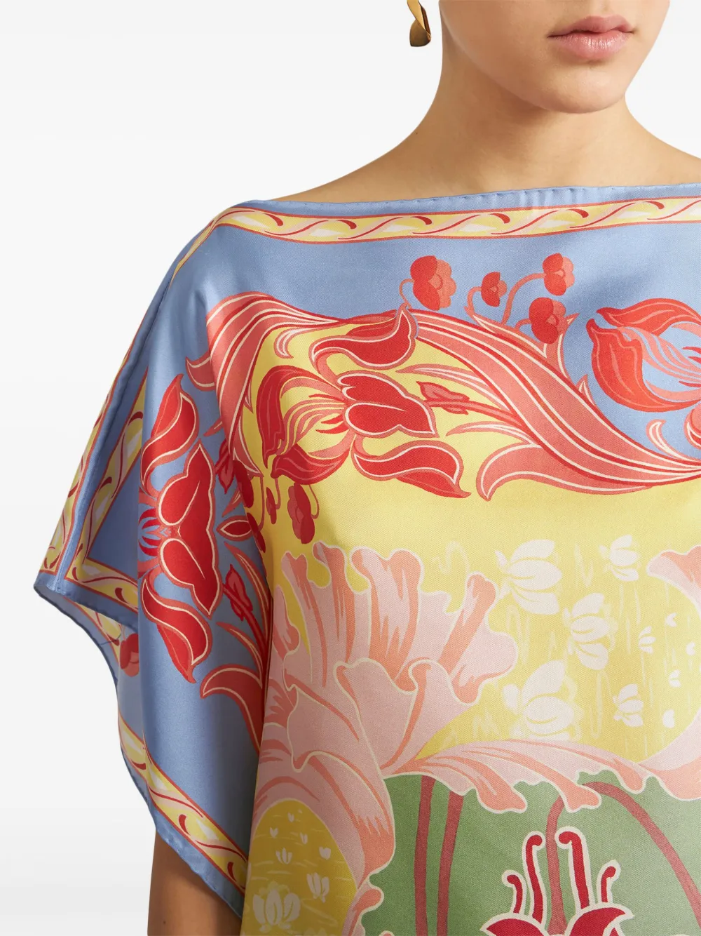 Etro Summer Silk Twill Top In Blue