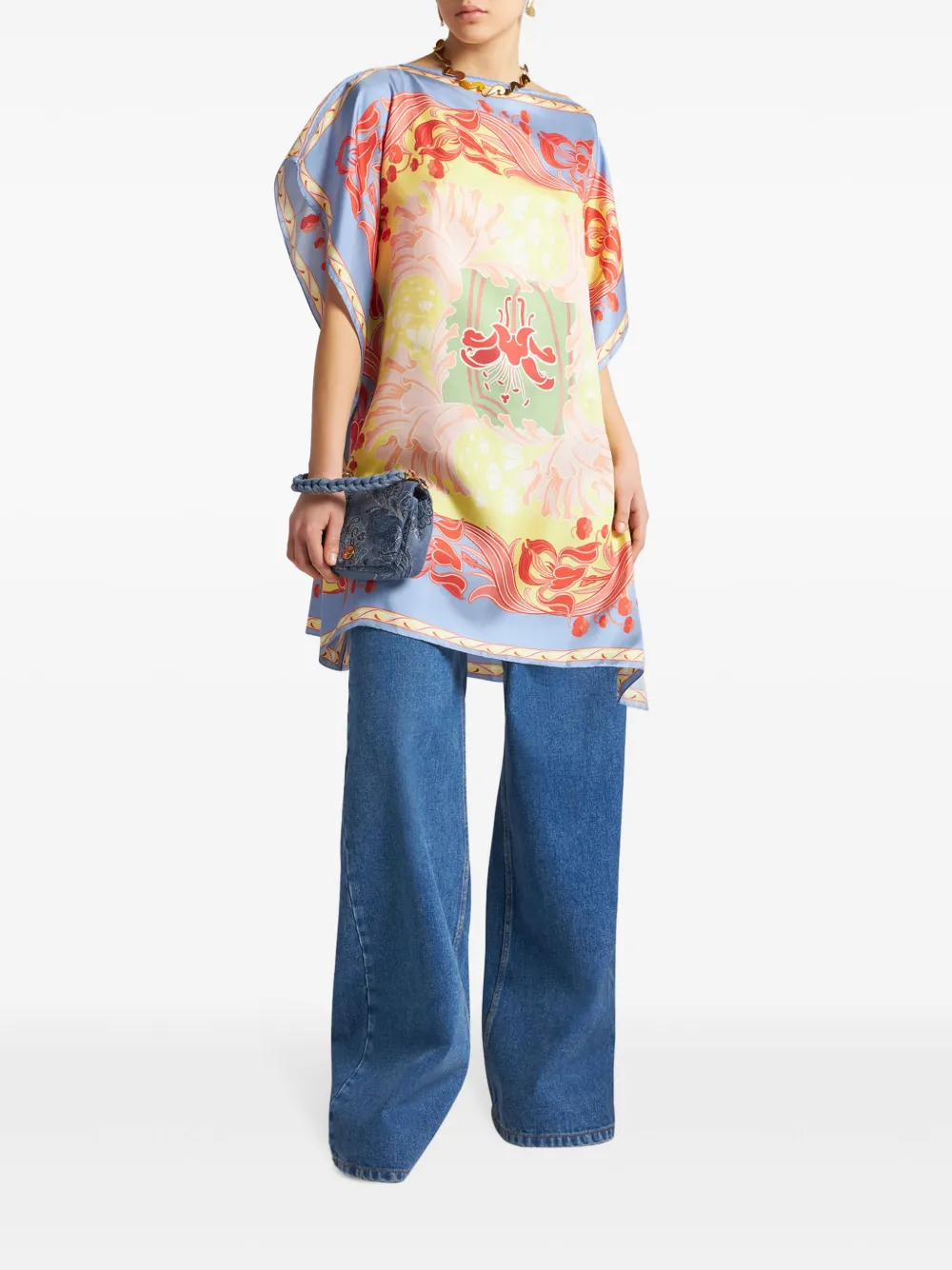 Etro Summer Silk Twill Top In Blue