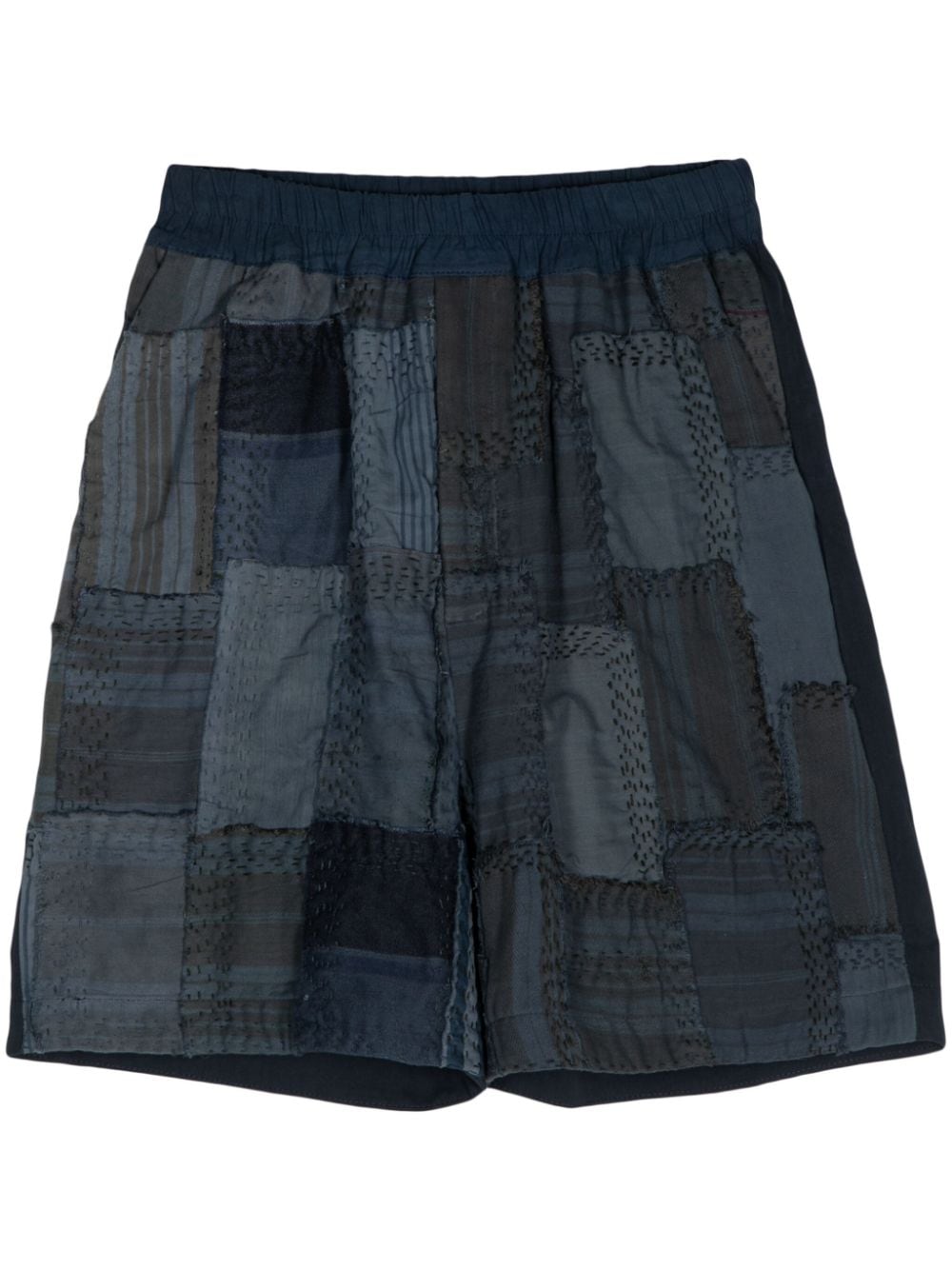 By Walid Patchwork Cotton Bermuda Shorts In Blue