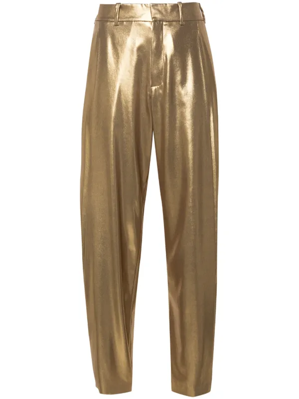 Ralph Lauren Collection Cassidy Laminated-finish Tapered Trousers in Gold