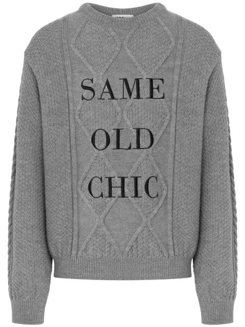 Moschino embroidered-slogan virgin wool jumper