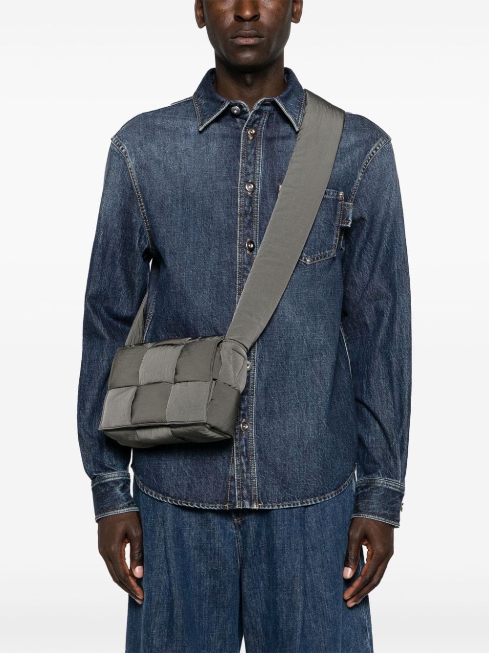 Shop Bottega Veneta Maxi Intrecciato Padded Messenger Bag In Grey