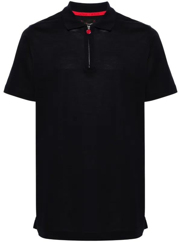 【送料&関税込】Kiton Short-sleeved Polo-zip Kiton - Blue Cashmere and Silk Quarter Zip Polo | Mitchell