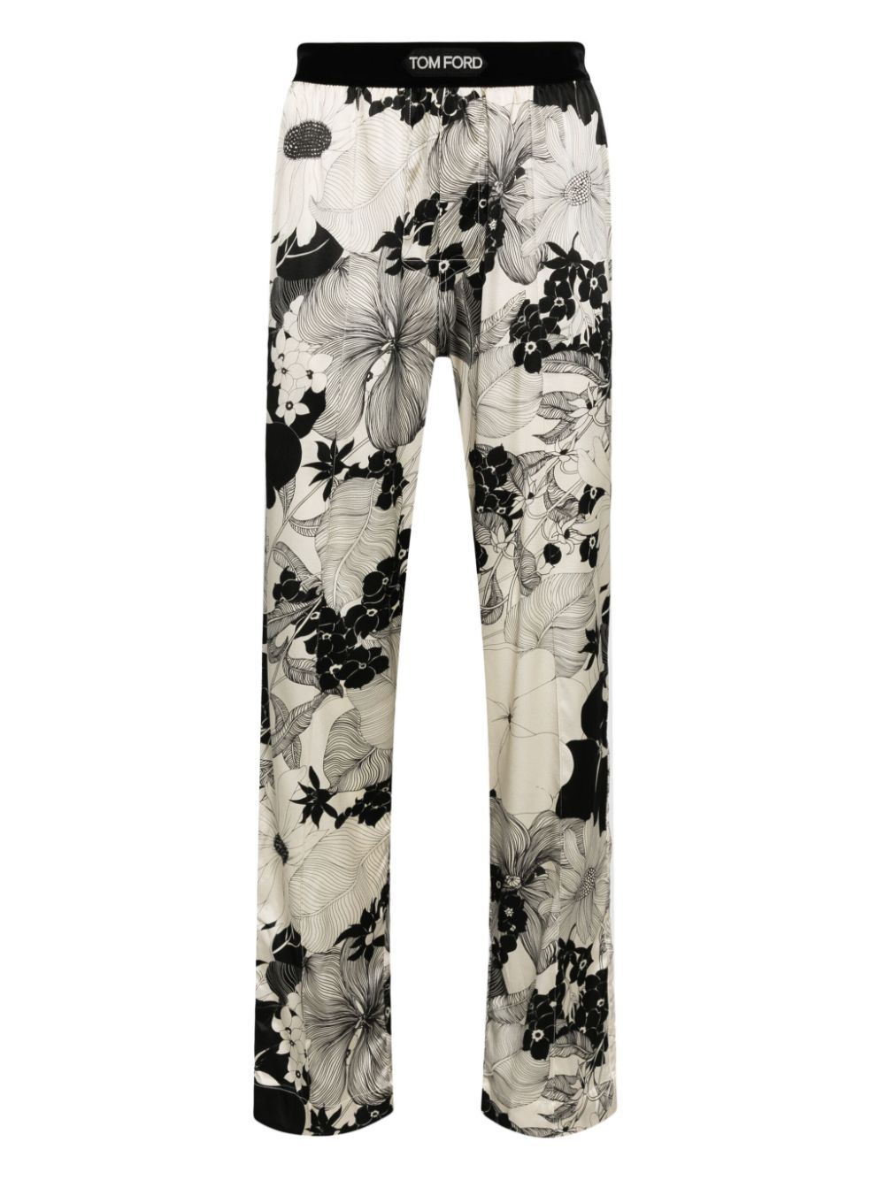 Shop Tom Ford Botanical-print Silk-blend Pajama Pants In Neutrals