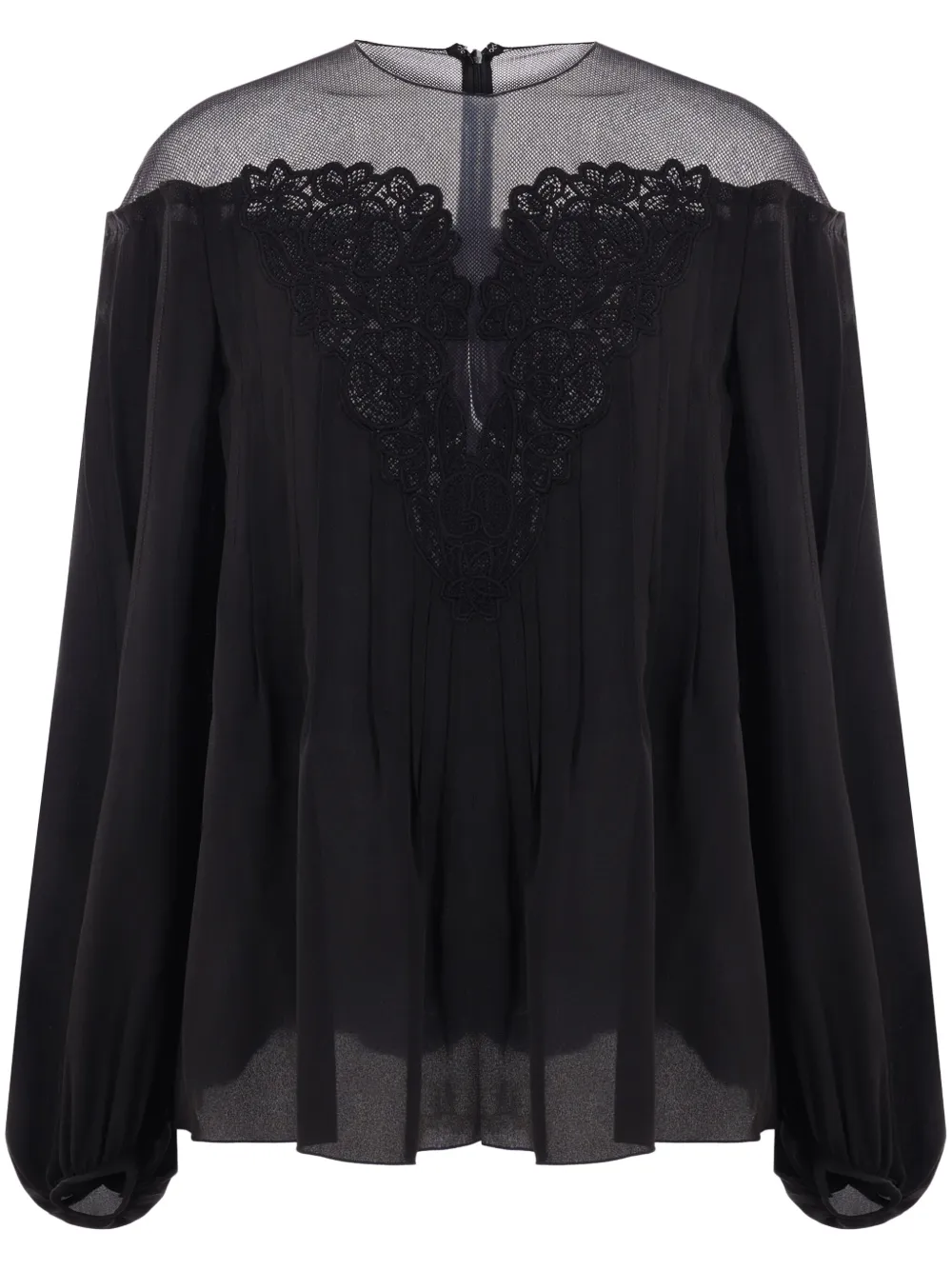 Chloé Illusion Silk Top With Lace Detail In Black