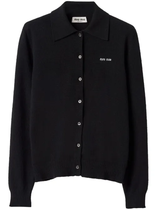 Cardigan à logo en intarsia - Miu Miu - Modalova