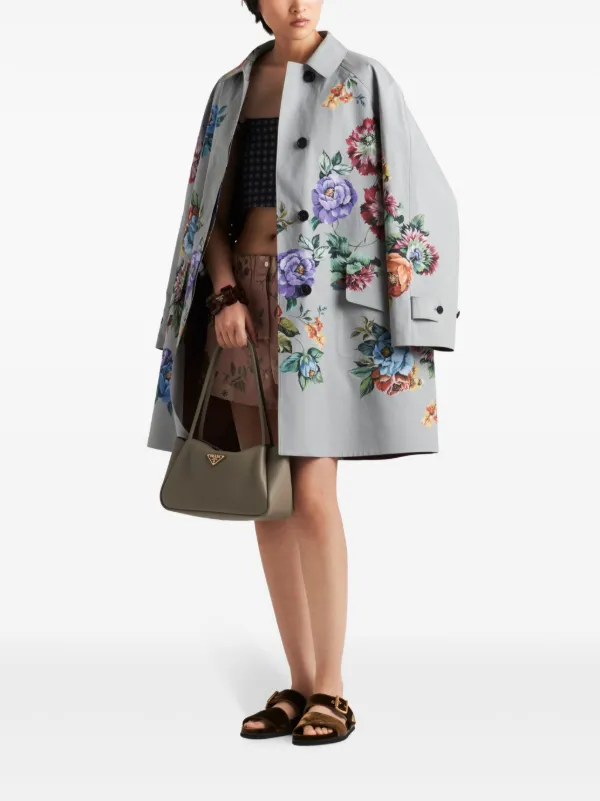 【関税＆送料込み】Prada Floral-Print Single-Breasted Coat Prada floral-print single-breasted Coat | Grey | FARFETCH