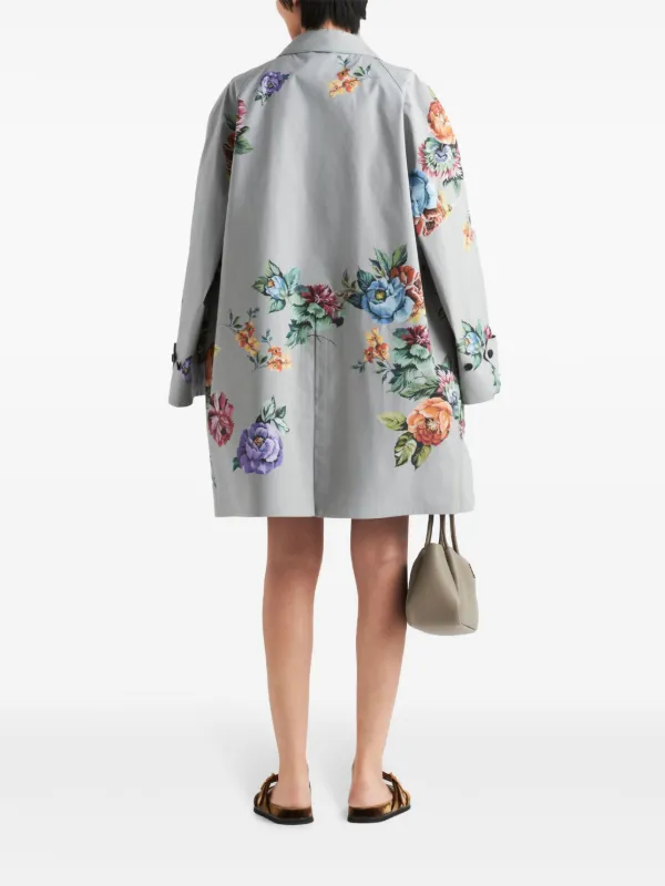 【関税＆送料込み】Prada Floral-Print Single-Breasted Coat Prada floral-print single-breasted Coat | Grey | FARFETCH