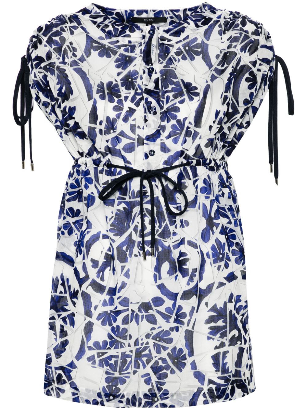 Gucci Pre-Owned floral-print semi-sheer mini dress - Blau