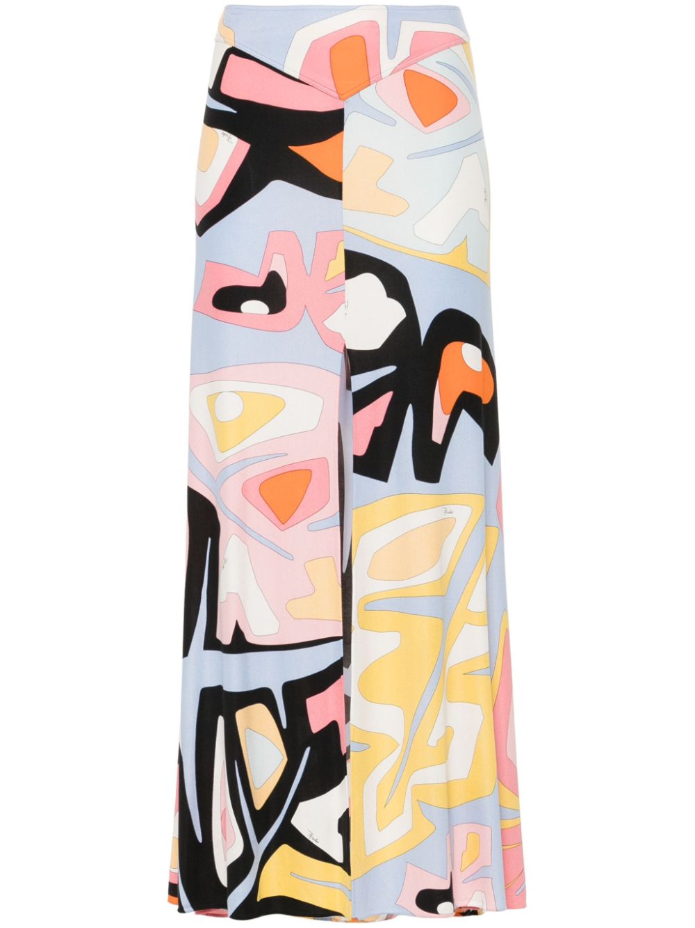 Pre-owned Pucci Graphic-print Silk Midi Skirt In Blue