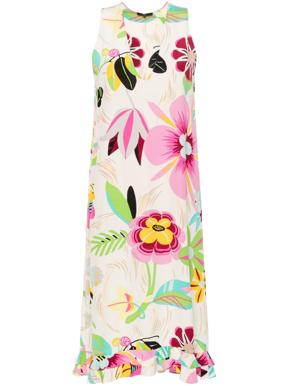 Pre-owned Gucci Floral-print Silk Dress In 白色