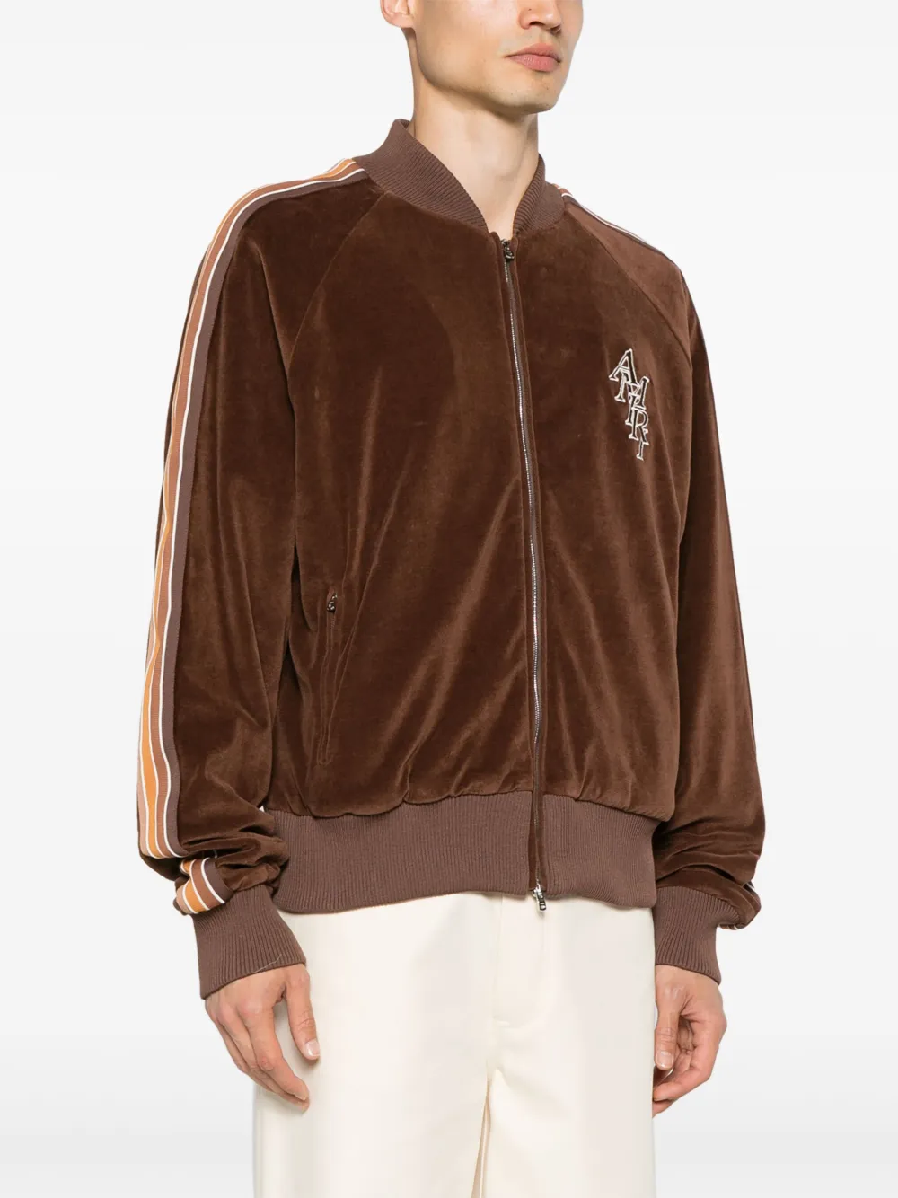 Shop Amiri Stack Velvet Track Jacket In Brown