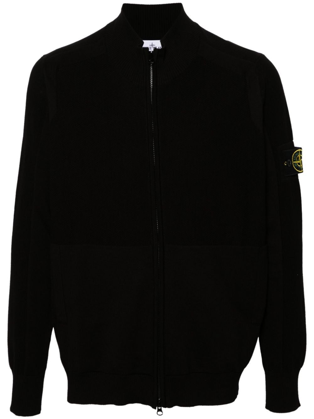 Stone Island Compass-badge Knitted Cardigan In Black