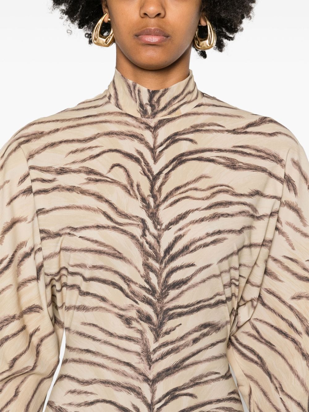 Stella McCartney Midi-jurk met lange mouwen en tijgerprint Beige