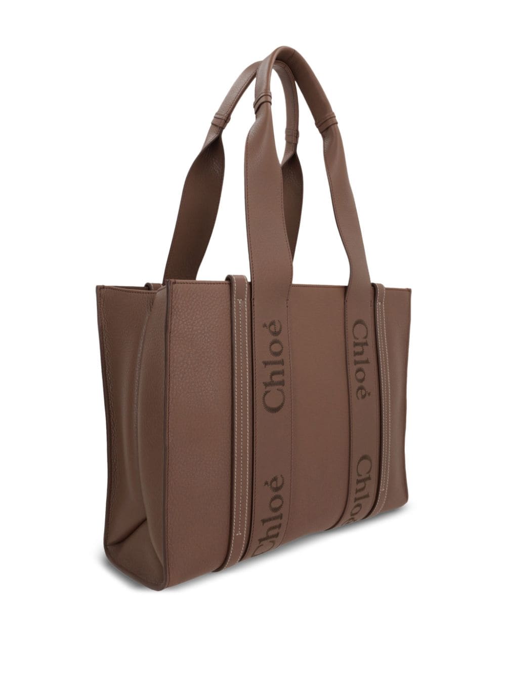 Shop Chloé Medium Woody Leather Tote Bag In Brown