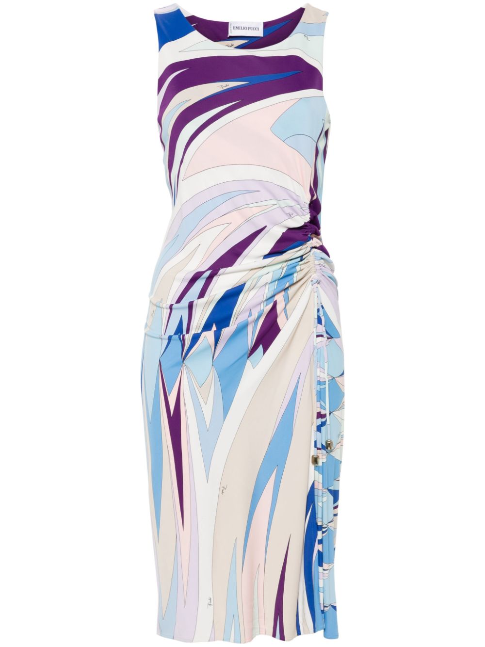 Pre-owned Pucci Graphic-print Ruched Midi Dress In Purple