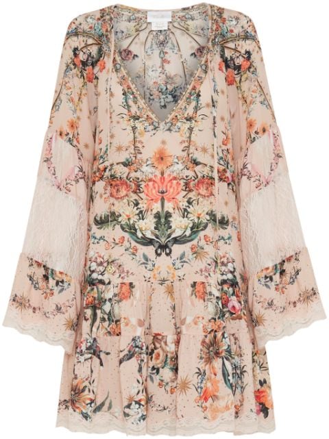 Camilla floral-print A-line silk dress 