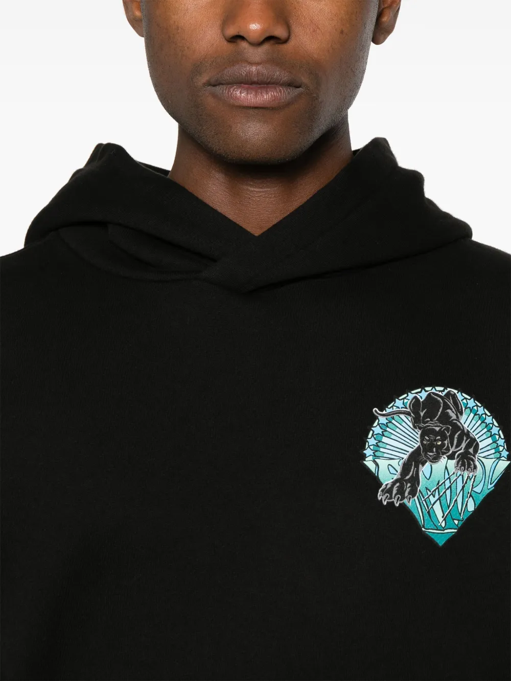 Shop Amiri Panther-print Jersey Hoodie In Black