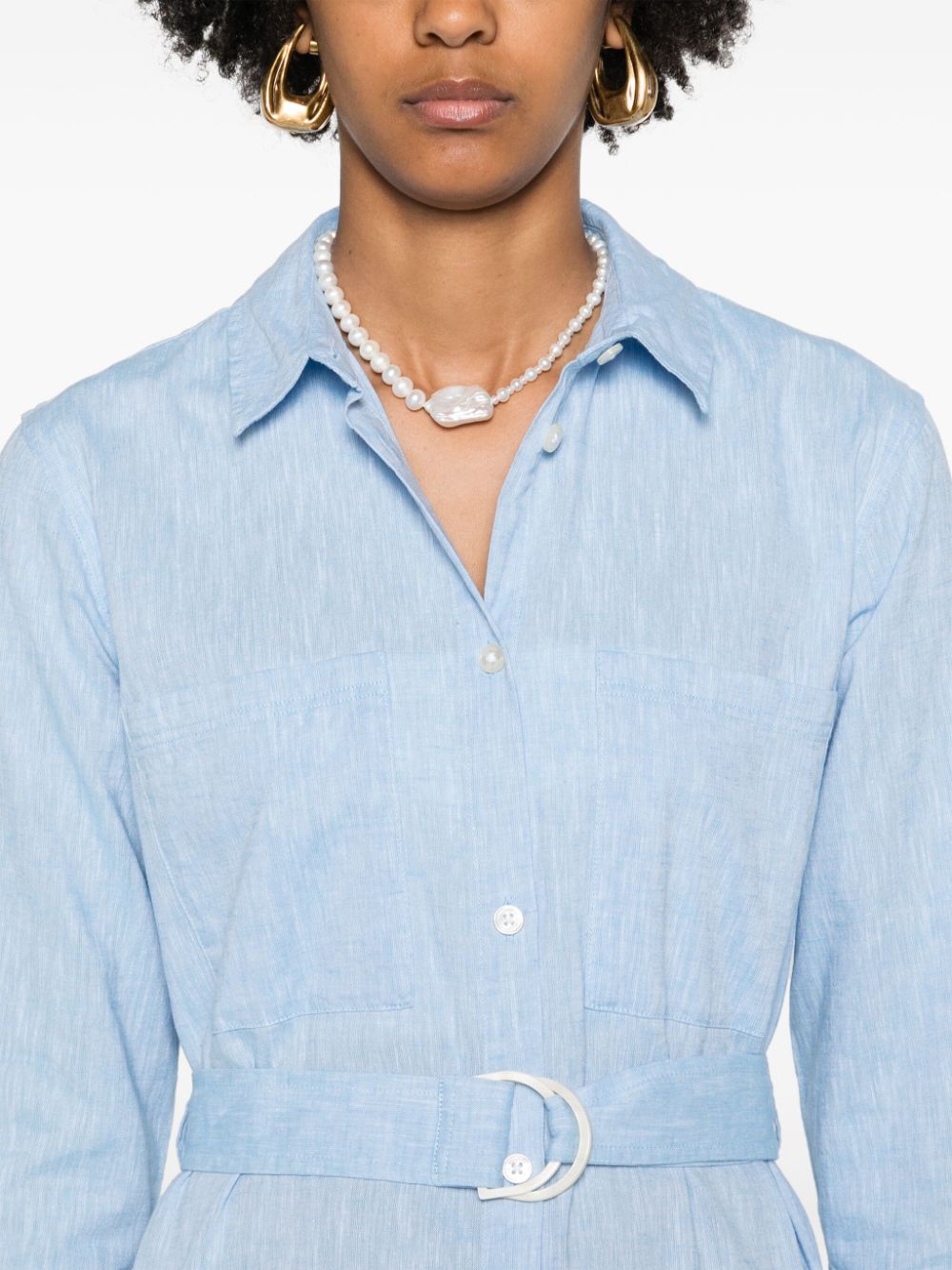 Shop Woolrich Belted Shirt Minidress In Blue