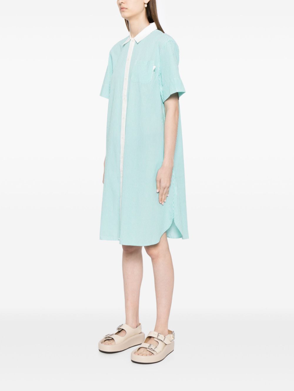 Shop Sport B. By Agnès B. Pinstripe Short-sleeved Shirt-dress In Grün