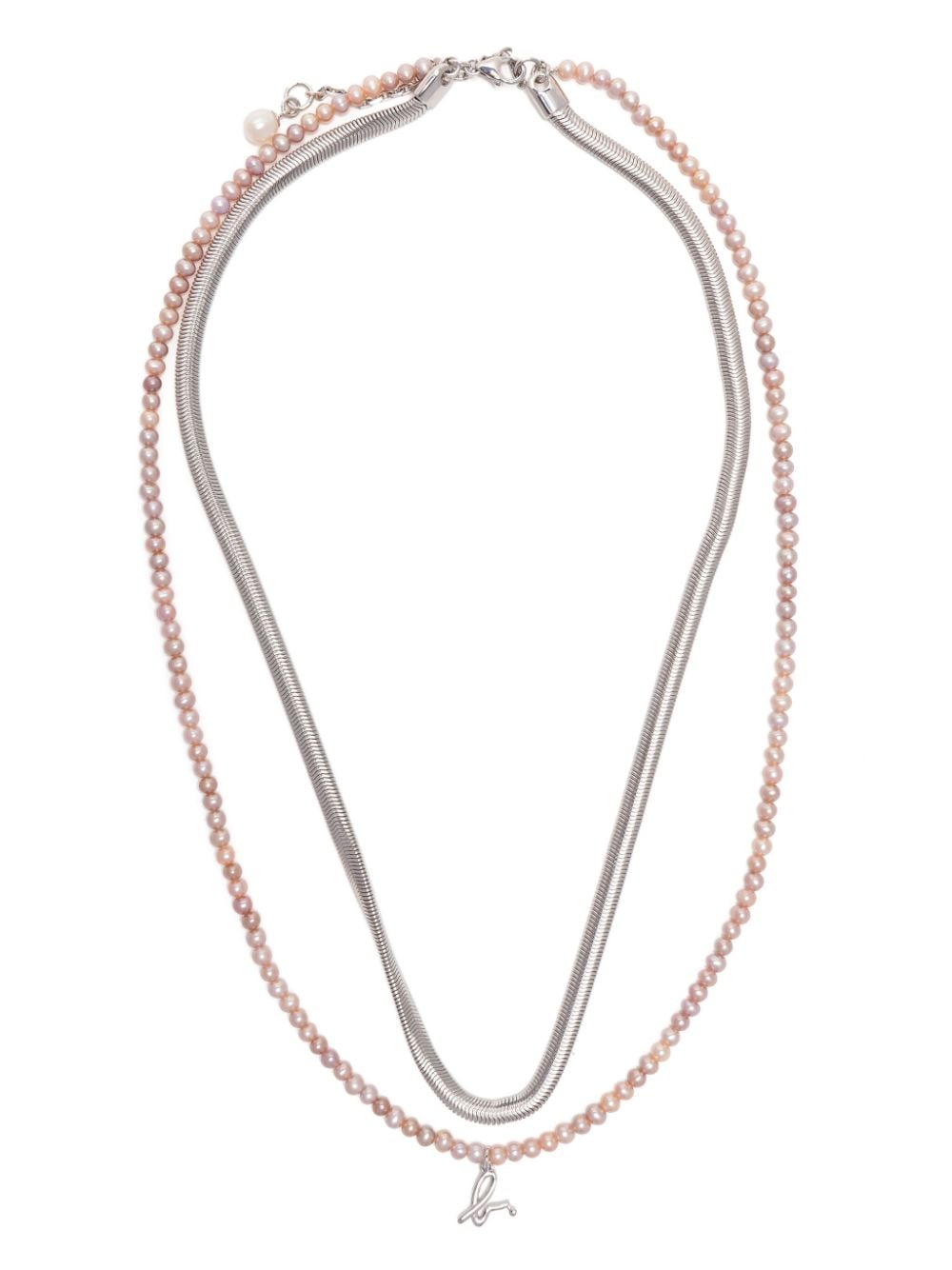 Agnès B. Logo-pendant Pearl-embellished Necklace In Metallic