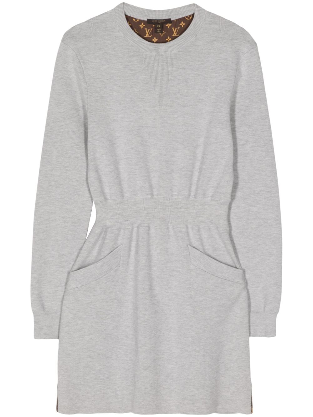 Pre-owned Louis Vuitton Long-sleeve Knitted Minidress In Grey