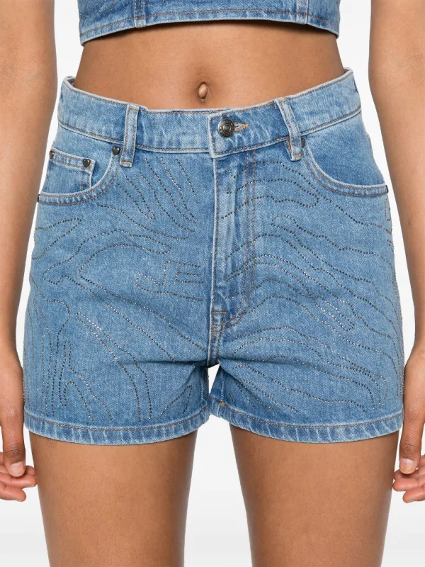 ショーツ ROTATE HIGH WAISTED SHORTS ROTATE BIRGER CHRISTENSEN Rhinestoned high-rise Denim Shorts