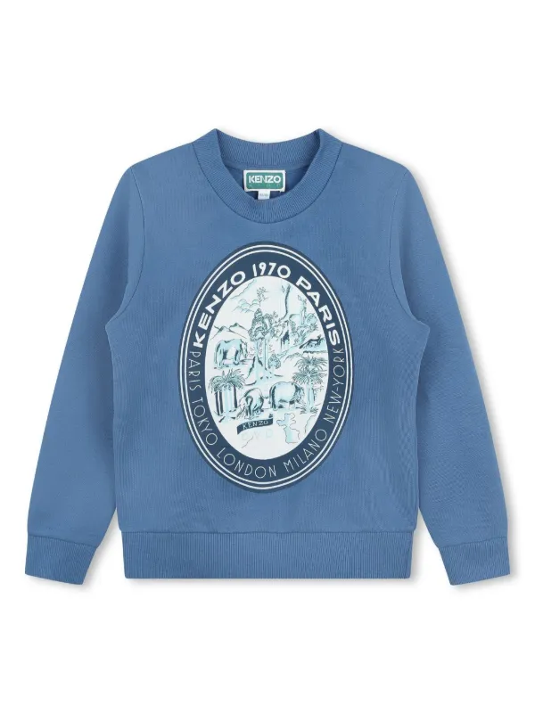 Kenzo Kids graphic print Cotton Sweatshirt Blue FARFETCH KW