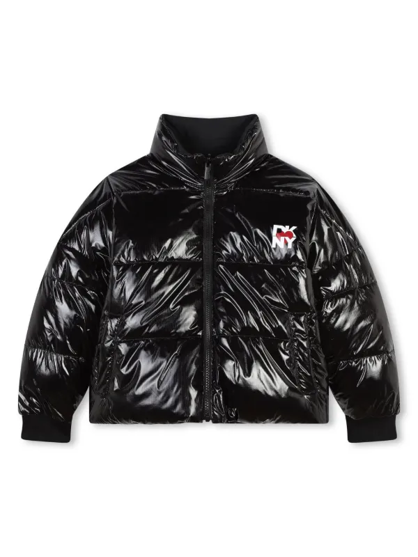 Dkny Kids logo print Reversible Puffer Jacket Black FARFETCH CA