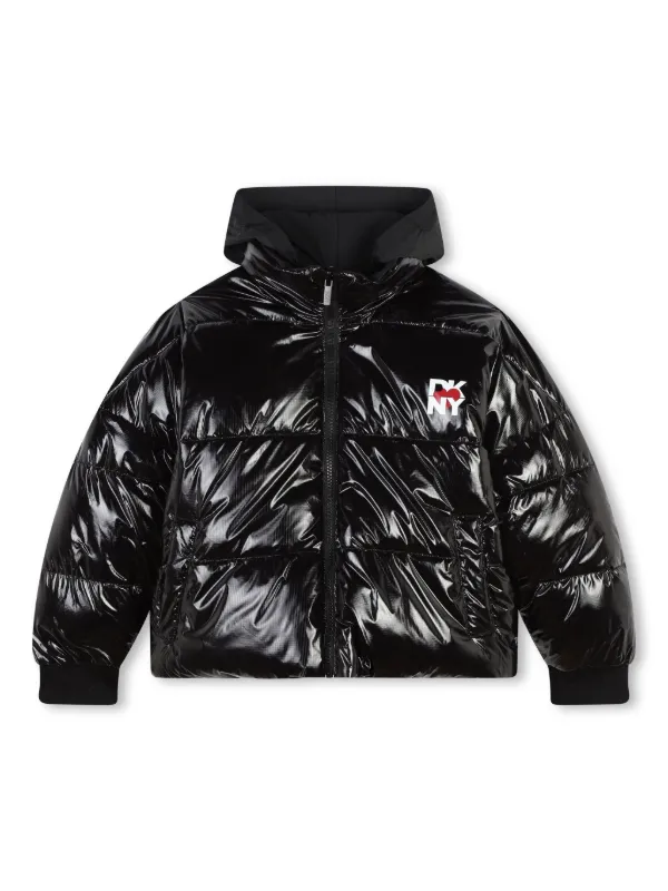 Dkny Kids logo print Reversible Puffer Jacket Black FARFETCH CA