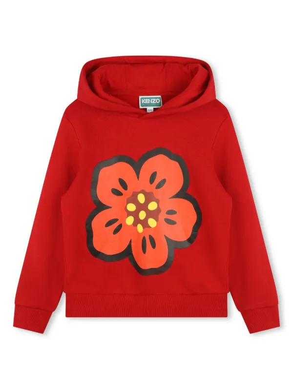 Kenzo Kids Boke Flower Print Cotton Hoodie Red