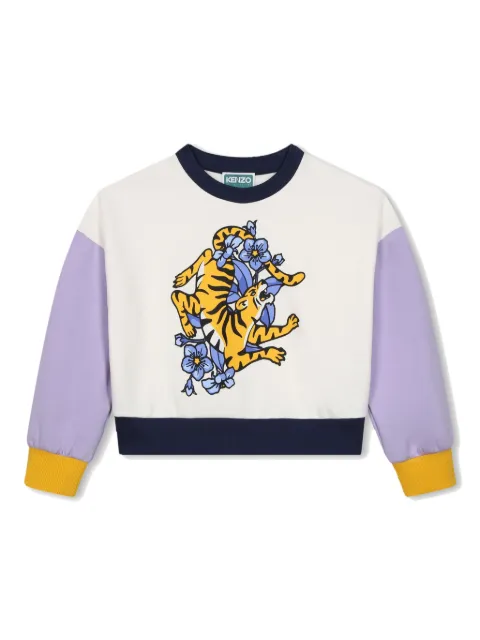Kenzo Kids سويت شيرت متباين الألوان بطبعة نمر