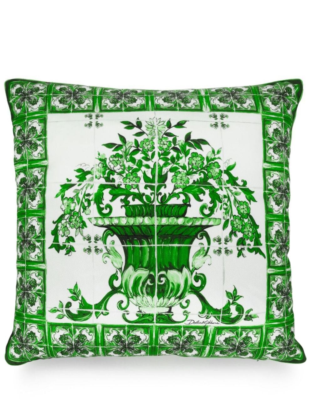 Dolce & Gabbana Casa Twill Silk Cushion In Green