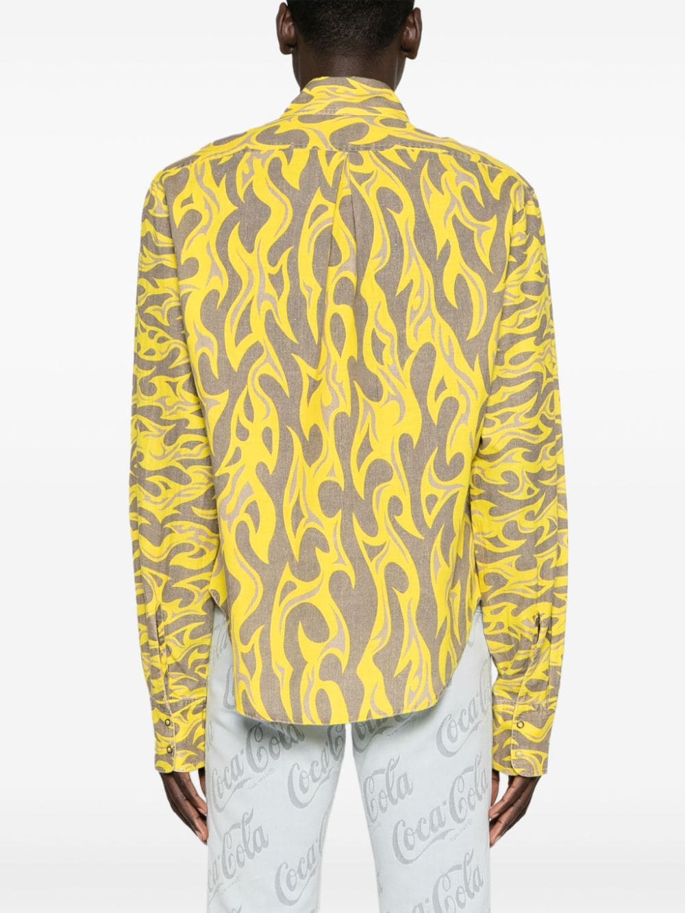 Shop Erl Flame-print Canvas Shirt In Yellow