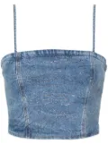ROTATE BIRGER CHRISTENSEN rhinestoned denim cropped top - Blue