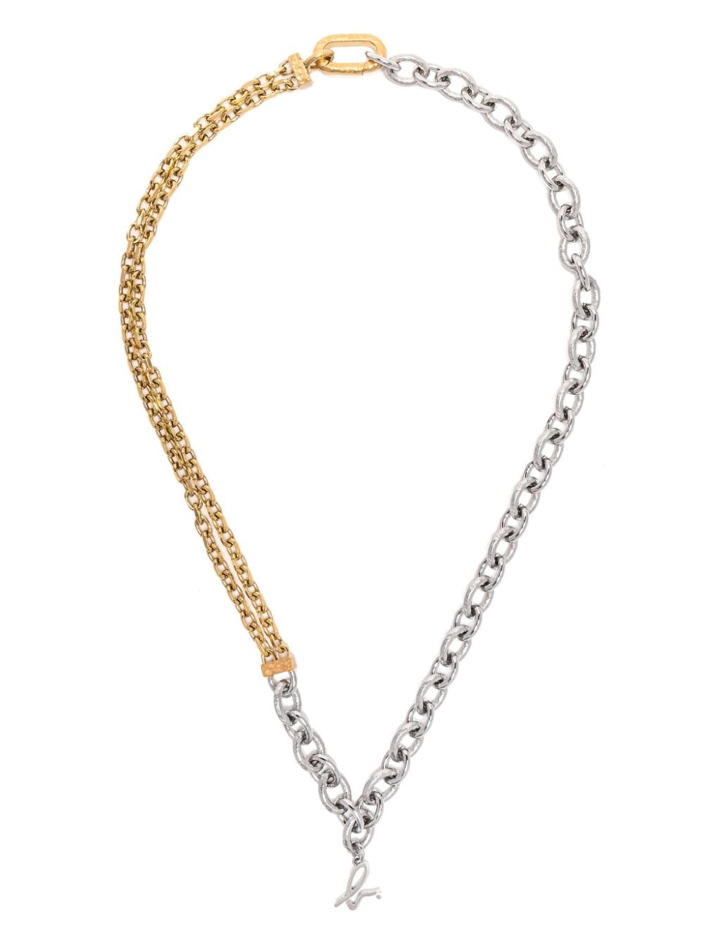 Agnès B. Logo-pendant Hammered-effect Necklace In Gray