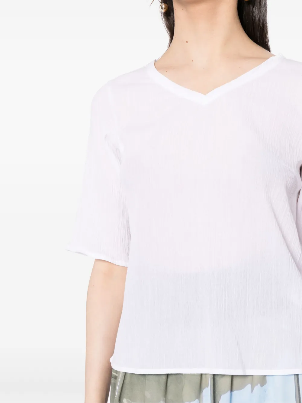 Agnès B. Solaine V-neck Cotton T-shirt In White