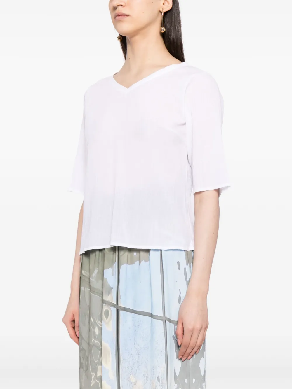 Agnès B. Solaine V-neck Cotton T-shirt In White