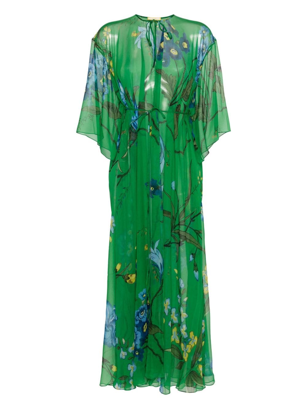 Shop Erdem Floral-print Semi-sheer Dress In 绿色