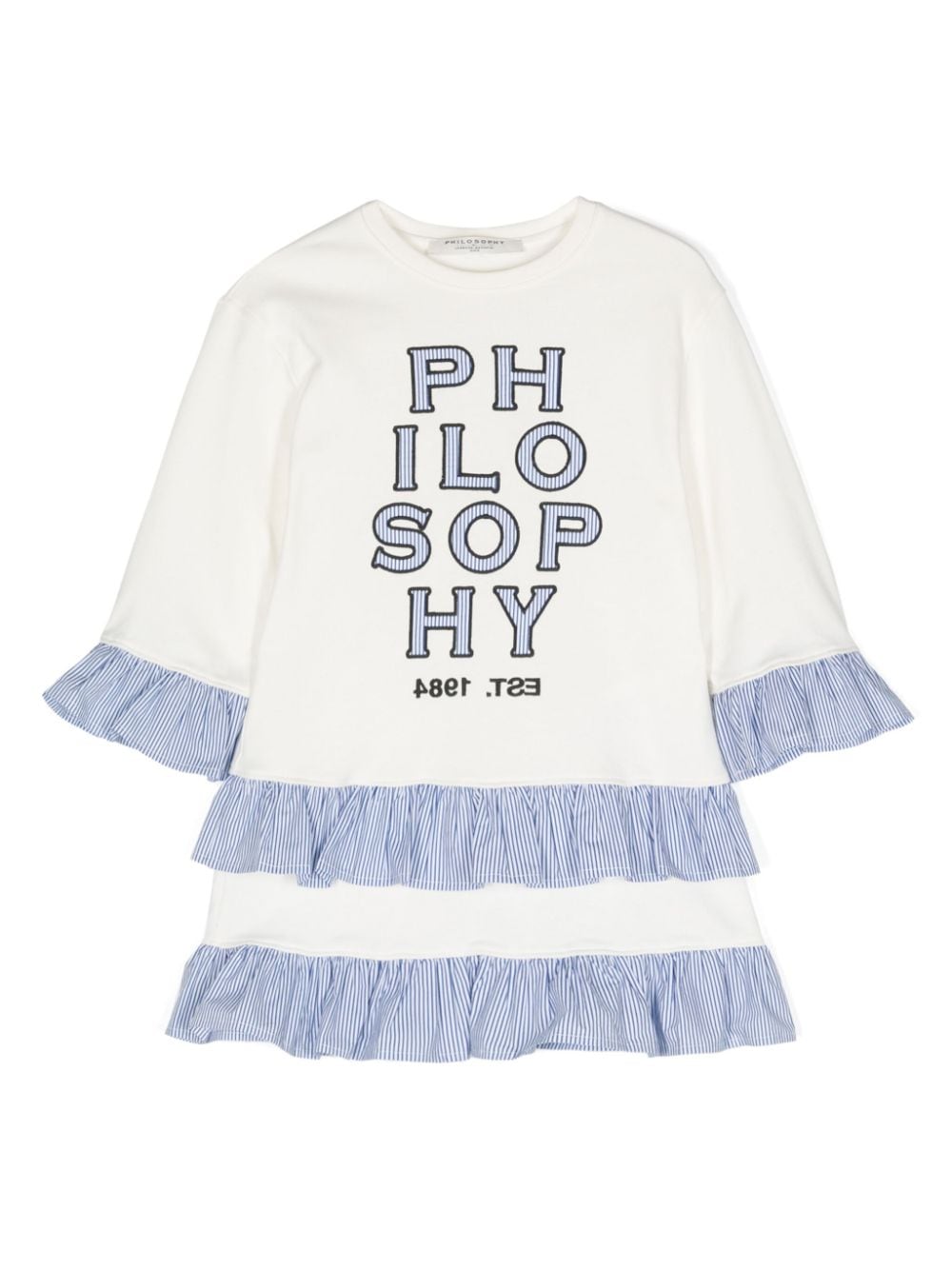 Philosophy Di Lorenzo Serafini Kids' Logo-embroidered Cotton Dress In Neutrals