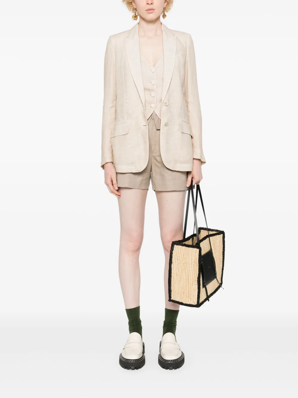120% Lino Linnen blazer met enkele rij knopen - Beige