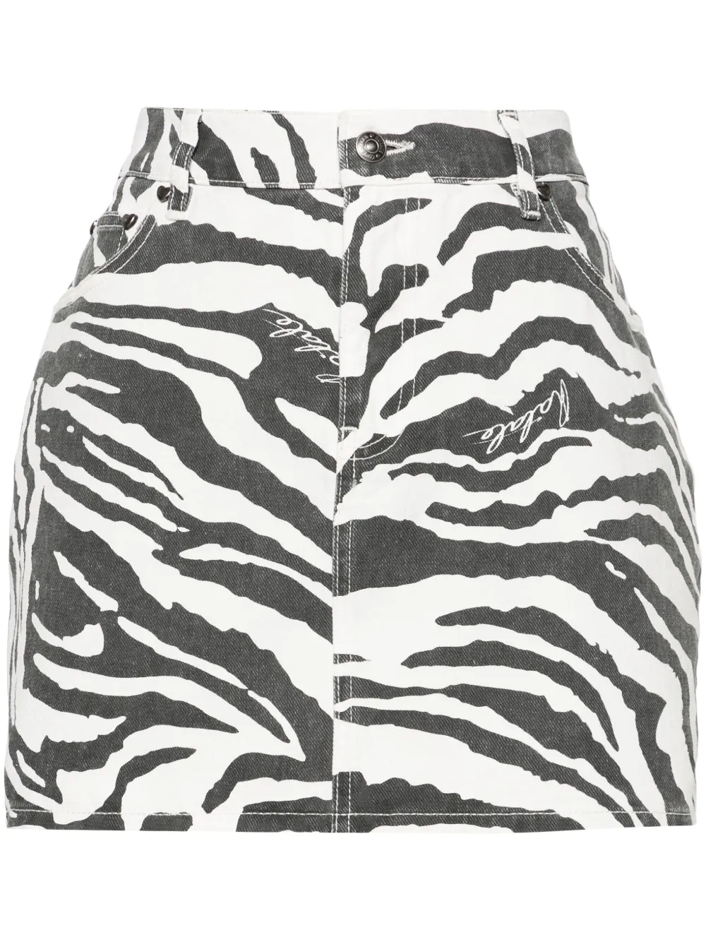 Rotate Birger Christensen Zebra-print Denim Miniskirt In Black