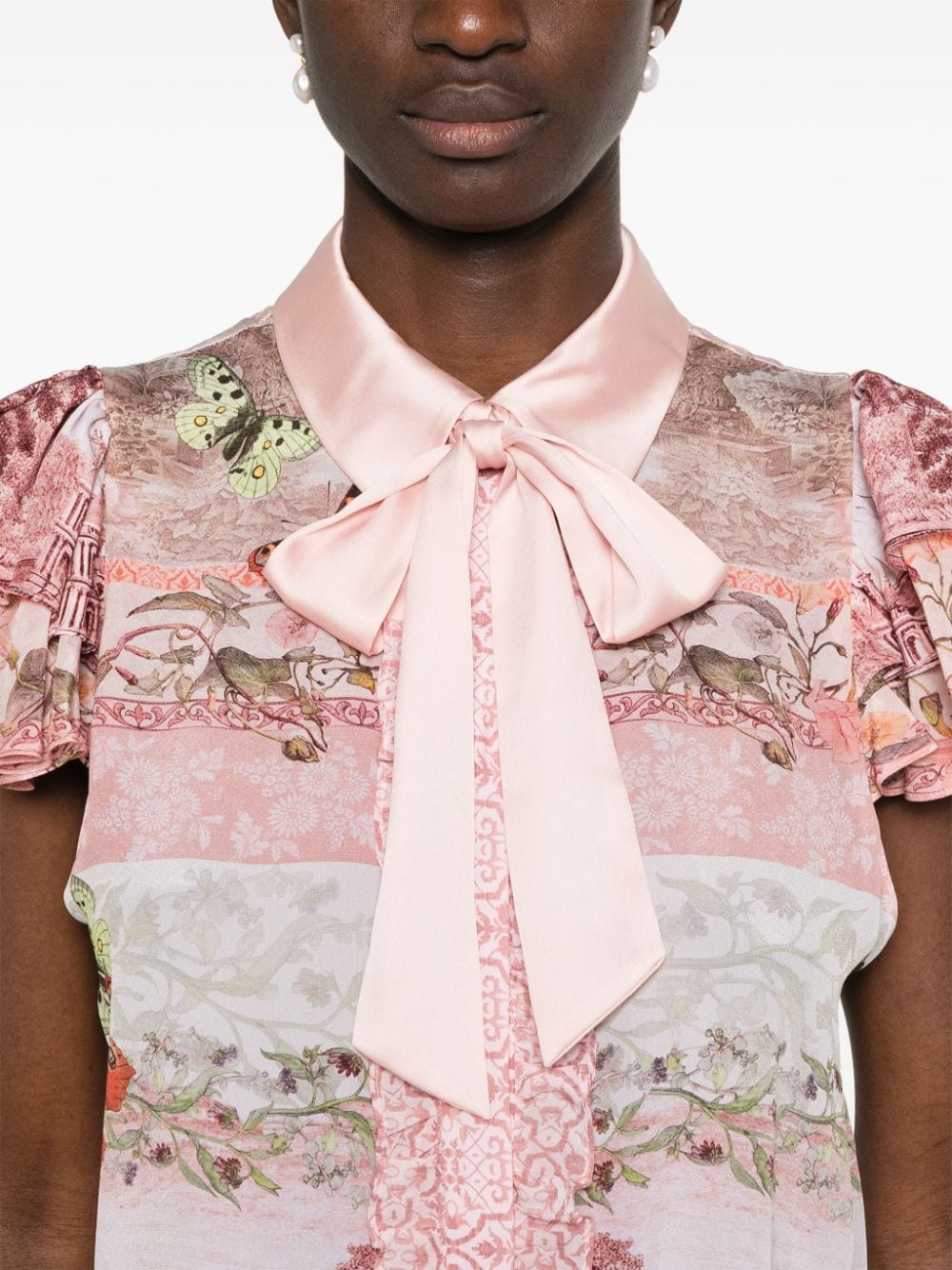 Shop Alice And Olivia Mix-print Silk Blouse In Pink