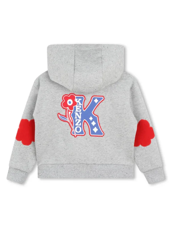 Kenzo Kids floral embroidered zip up Hoodie Grey FARFETCH KW