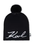 Karl Lagerfeld Kids sequin-logo pompom beanie - Black
