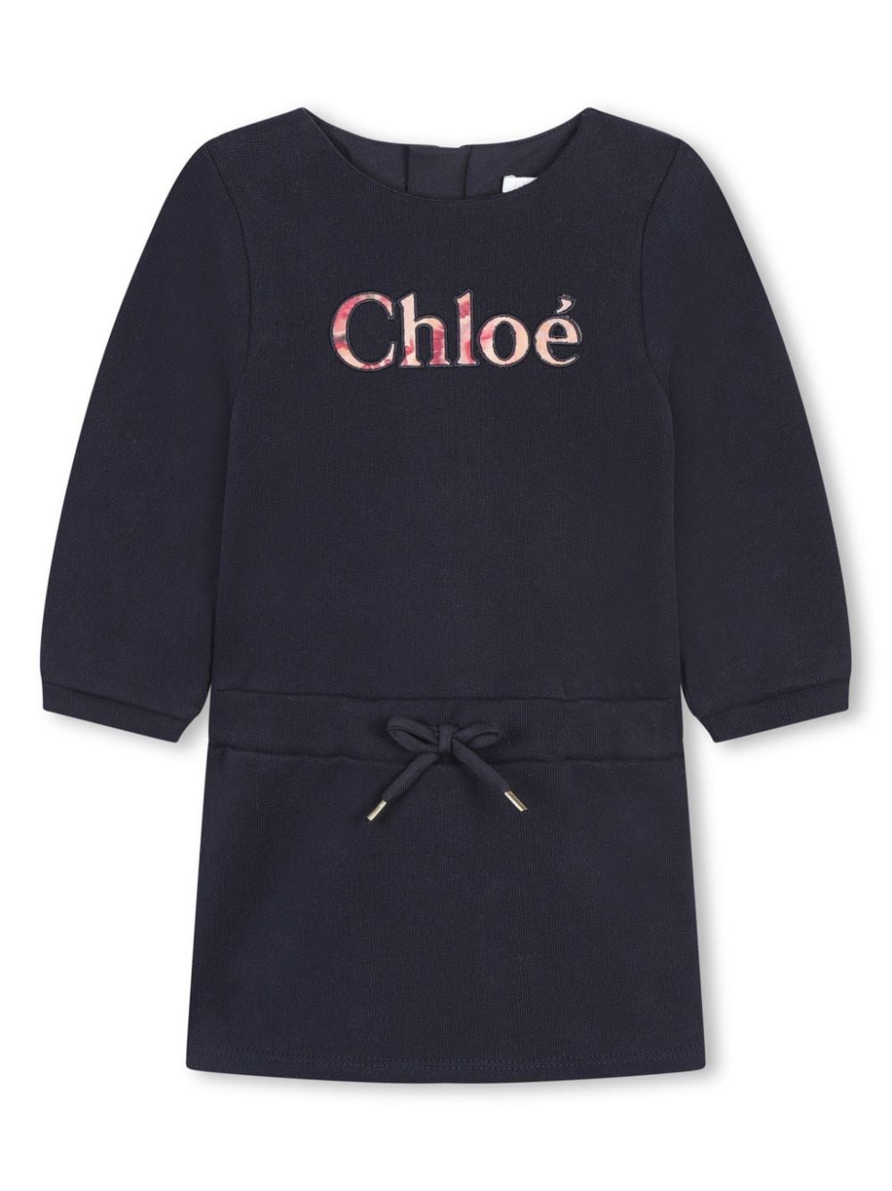 Chloé Kids' Logo-appliquéd Cotton Dress In Blue