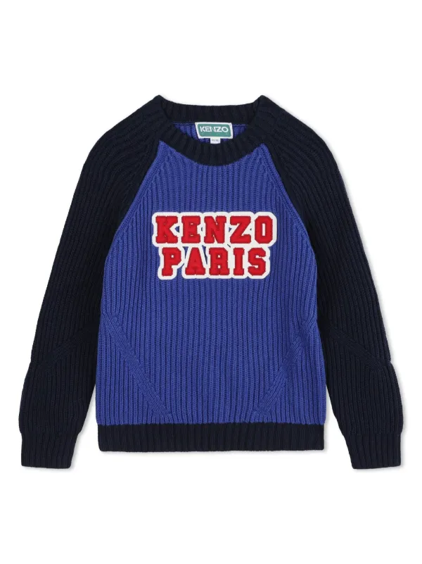 Kenzo Kids logo embroidered colour block Jumper Blue FARFETCH AO
