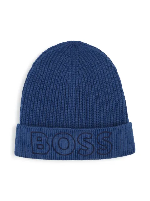 BOSS Kidswear logo-embroidered cotton beanie
