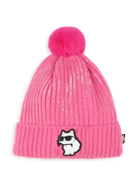 Karl Lagerfeld Kids sequinned pompom beanie