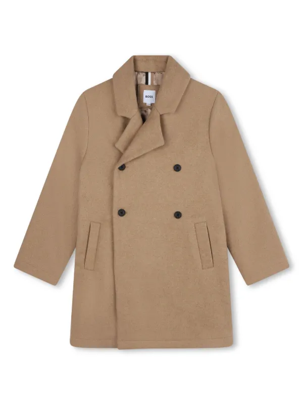BOSS Kidswear notched-collar double-breasted Coat Neutrals
